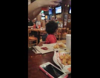 Collab ClipsIG - Little boy checks out hooters waitress lady