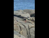 Man black jacket tiktok dance rocky mountains ocean