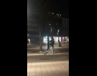 Guy run scream and kick scooter night