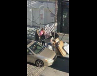 Girls black leather jacket dance tiktok sidewalk