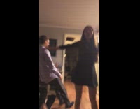 guy purple shirt falls backward on floor