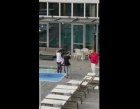 Guy sing blindfold piano fake fall pool