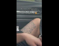 Husband drives with wedding vow tattoo showing 