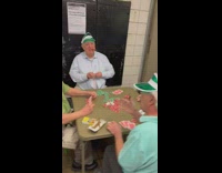Group of old people playing poker in subway entrance
