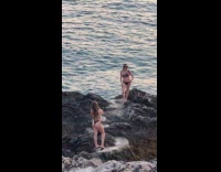 Collab IITW - Two women bikini pose on beach rocks part 2
