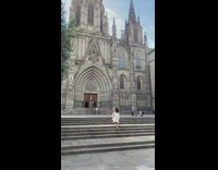 Girl wears white blanket barefoot cathedral church 
