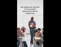 Guy chick fil a walking into class