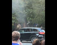 Pile of garbage burn on street sidewalk