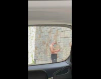 Face mask guy shaves head razor tunnel car