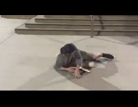 blue skateboard trick fail prosthetic leg skatepark 