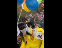 Dog as bob from beetlejuice at parade 
