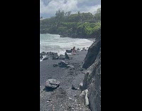 Girl hip cloth kneel beach hold sand