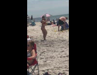 Red bikini girl beach american flag umbrella 