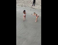 Girl white bikini beach sunset loud woman