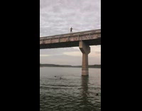 Guy does backflip into water off freeway bridge 