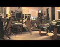 Lion walks through the living room purr