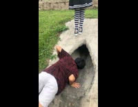 Guy red shirt cement hole nice cooter