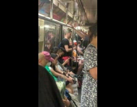 Collab Subway Creatures - Man play the clarinet in subway train