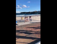 Six girls dance choreography pink dress beach