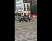 Girl jean jacket ride motorcycle two photographer