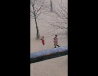 red outfit white boots purse park