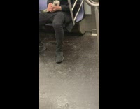 Guy asleep on train while holding bird in hand