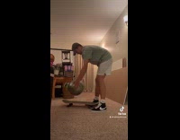 Collab BitchMP - Guy kicks silver yoga ball into face off skateboard