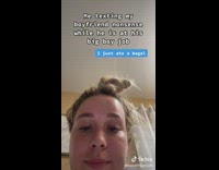 Girl conversation with boyfriend just ate a bagel