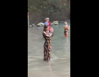 Three girls long dresses water waterfall pt. 2