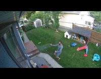 Guy on yard use bug spray on wasp