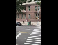 White pants guy green mailbox black car