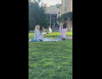 Woman picnic blanket park kneel wine pictorial