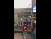 Guy rides flying hoverboard across times square 