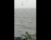 Person swimming at Hudson river during storm