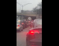Truck crashed under bridge cause traffic jam