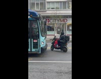 Bus driver honks at person blocking road