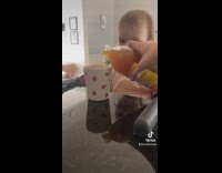 Baby tries apple cider and does not like it 