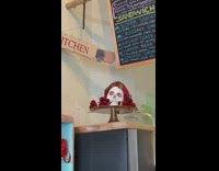 Coffee shop has skull decor 