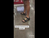 Woman makes fun of guy with tan legs and white feet 