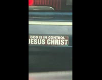 Woman reading cars bumper sticker 