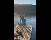 Drunk guy does back flip at lake