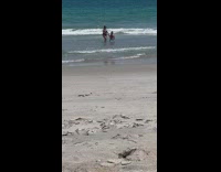 Man in mermaid costume gets dragged from the ocean