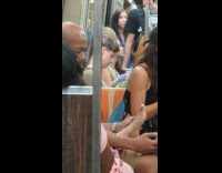 Collab Subway Creatures - Man massages wife foot inside the train