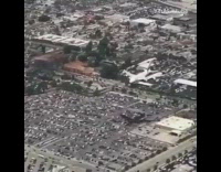 Large white airplane plane lands on runway 