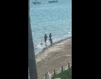 Woman in bikini poses for beach shoot