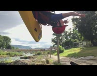 Yellow kayak metal slide backflip water fail 