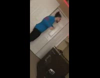 Blue shirt guy dances red led lights