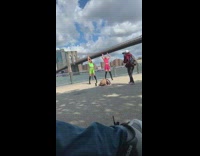 Two girls dance video green pink bridge