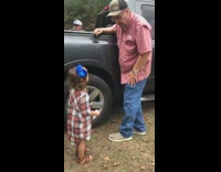 Little girl asks grandpa for shopping money