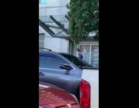 Woman jeans slide lay hang stair railings